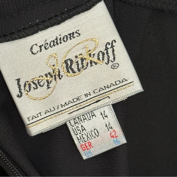 JOSEPH RIBKOFF Black Wide Leg Pants Gold Trim Vintage 80s Glam Cocktail Chic 14 - Picture 8 of 10